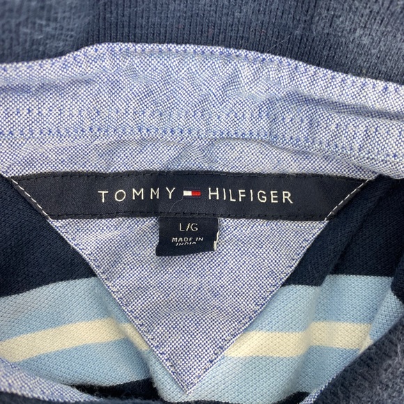 Tommy Hilfiger Short Sleeve Polo Golf Shirt Blue Horizontal Stripes Size L - Picture 4 of 4